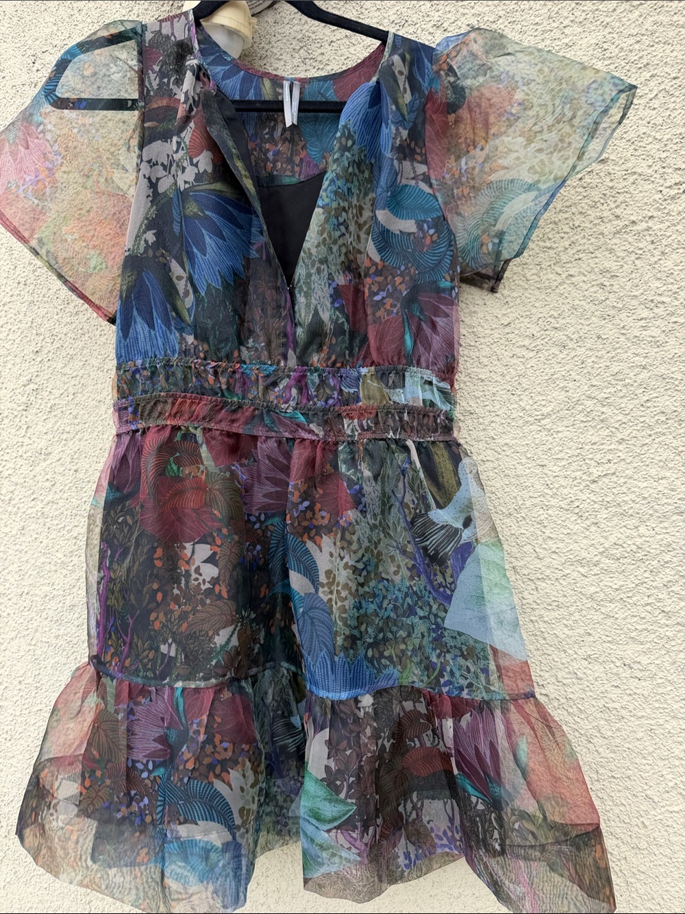 Anthropologie NWOT Sheer Floral Overlay Flutter Sleeve Mini Dress Size M
